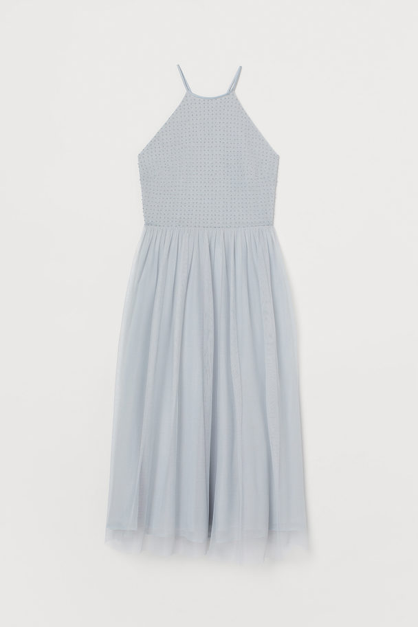 H&M Kleid mit Perlenstickerei Blaugrau