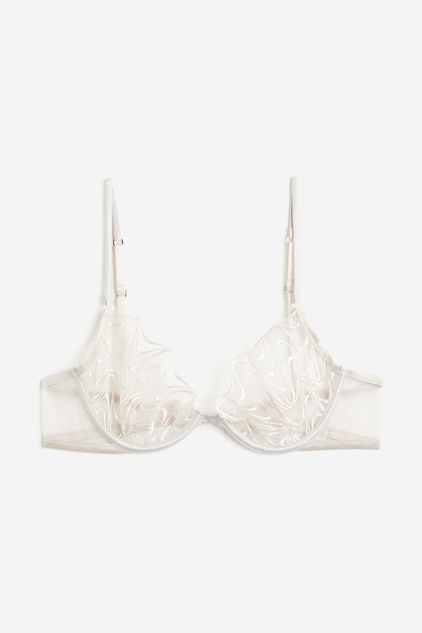 H&M Non-padded Underwired Embroidered Bra Pale Beige
