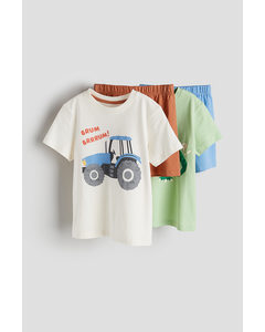 Set Van 2 Pyjama‘s Met Print Gebroken Wit/tractor