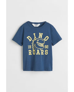 T-shirt Med Tryck Mörkblå/dinosaurie