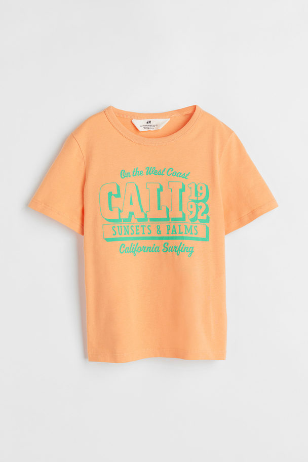 H&M T-shirt Med Tryck Orange/cali