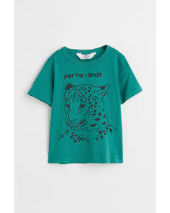 T-shirt Med Tryck Mörkgrön/leopard