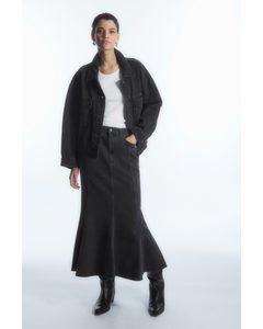 Panelled Flared Denim Skirt Black