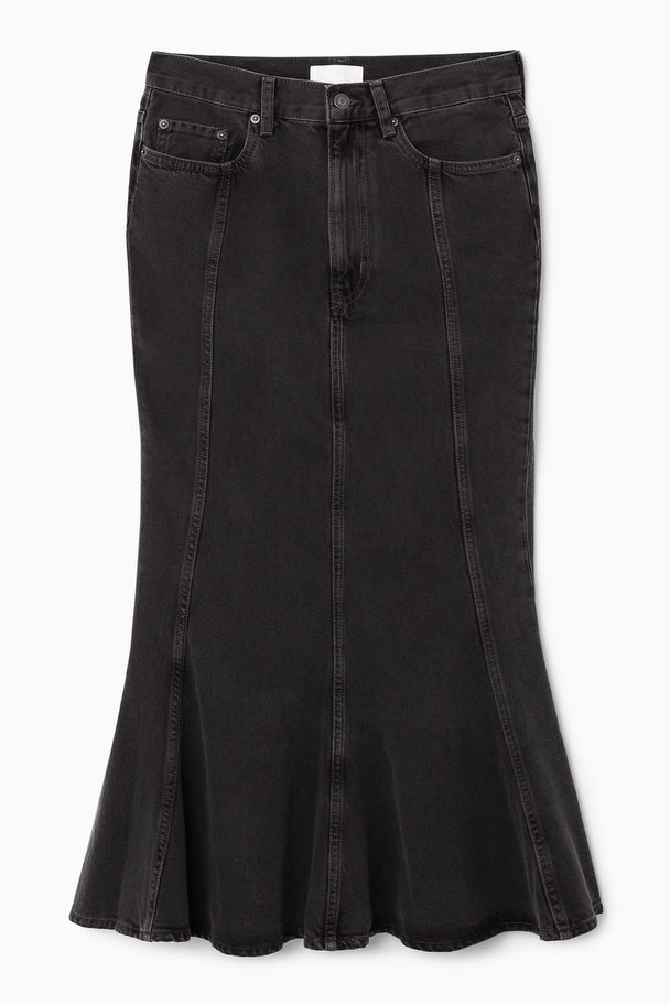 COS Panelled Flared Denim Skirt Black