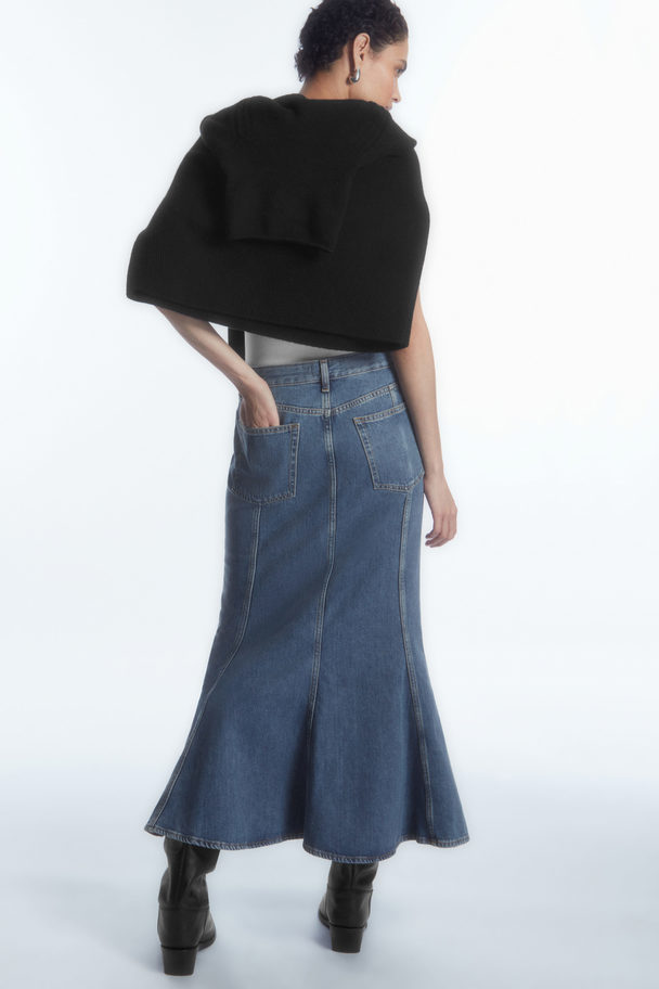 COS Panelled Flared Denim Skirt Faded Blue