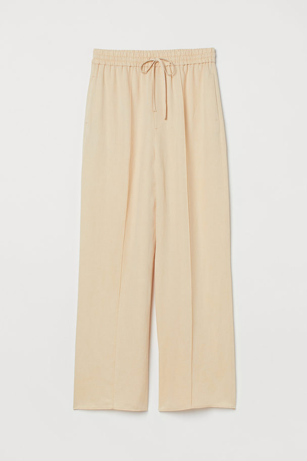 H&M Wide Lyocell-blend Trousers Light Beige