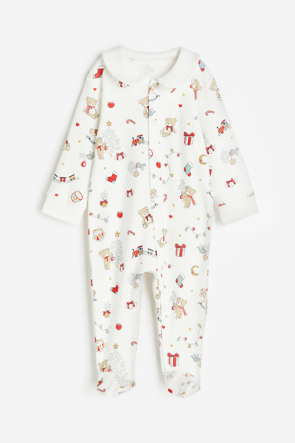 H&M Schlafanzug mit Füßchen Weiß/Gemustert