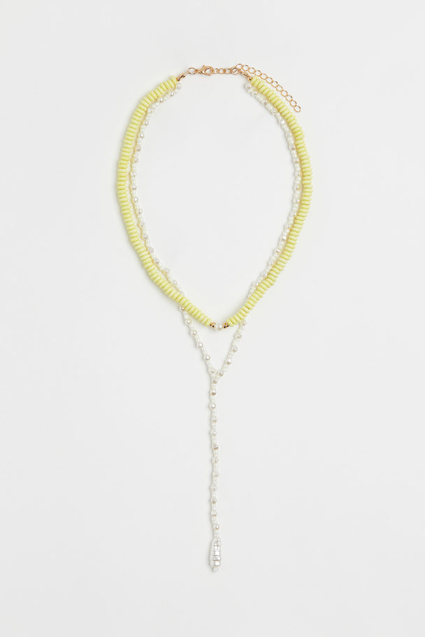 H&M Zweireihige Halskette Hellgelb/Weiß
