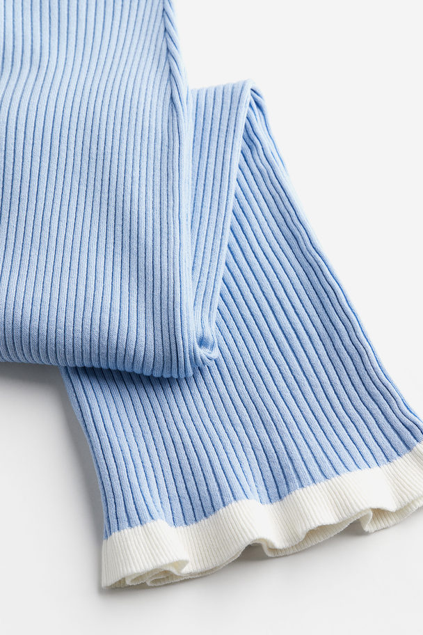 H&M Frill-trimmed Rib-knit Pencil Skirt Light Blue