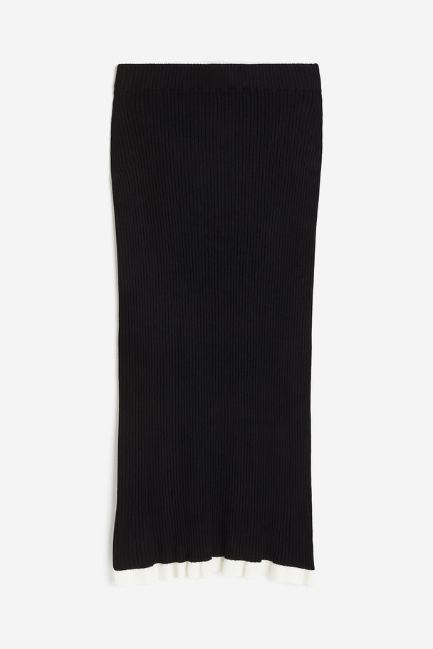 H&M Frill-trimmed Rib-knit Pencil Skirt Black