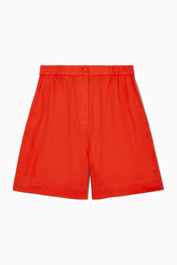 COS Elasticated Linen Shorts Orange