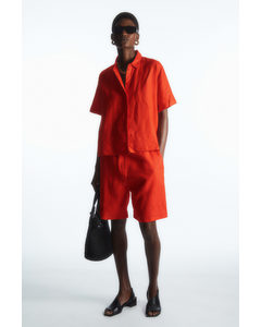 Elasticated Linen Shorts Orange