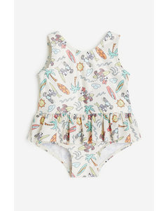 Flounce-trimmed Swimsuit Light Beige/mickey Mouse