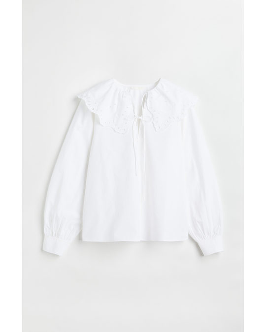 H&M Wide-collared Blouse White
