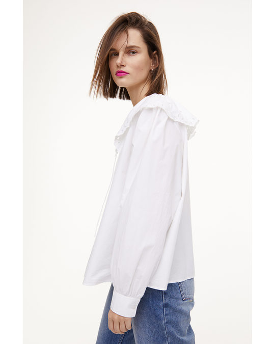 H&M Wide-collared Blouse White