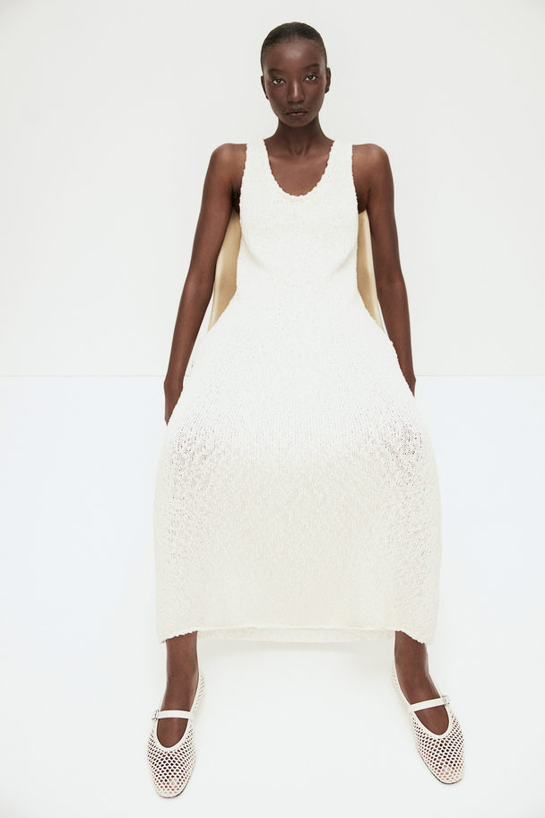 H&M Silk-blend Knitted Dress White