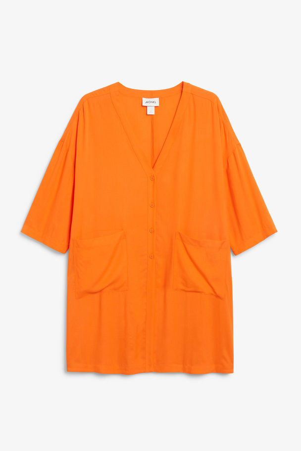 Monki Let Orange Bluse Med Knapper Og V-hals Orange