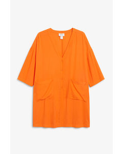 Let Orange Bluse Med Knapper Og V-hals Orange