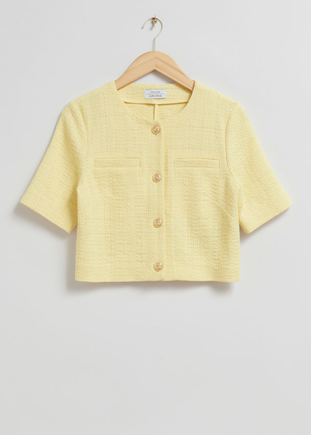 & Other Stories Cropped Short-sleeve Tweed Top Light Yellow