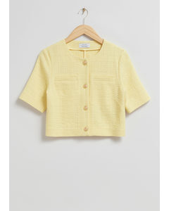 Cropped Short-sleeve Tweed Top Light Yellow