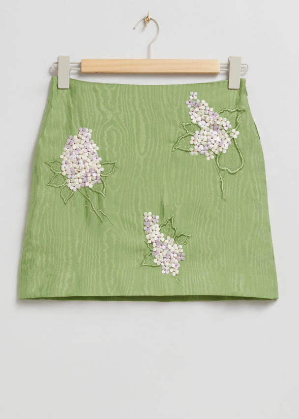 & Other Stories Textured A-line Mini Skirt Green Embroidered
