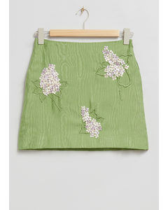 Textured A-line Mini Skirt Green Embroidered