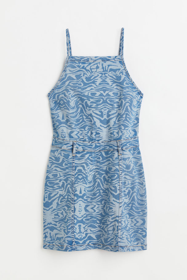 H&M Bodycon-kjole I Denim Denimblå/mønstret