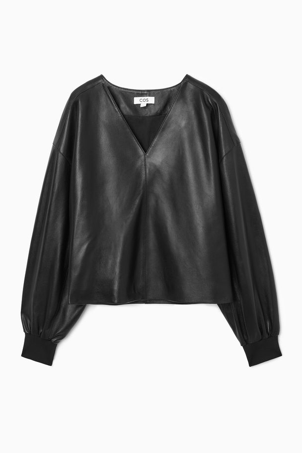 COS Oversized V-neck Leather Top Black