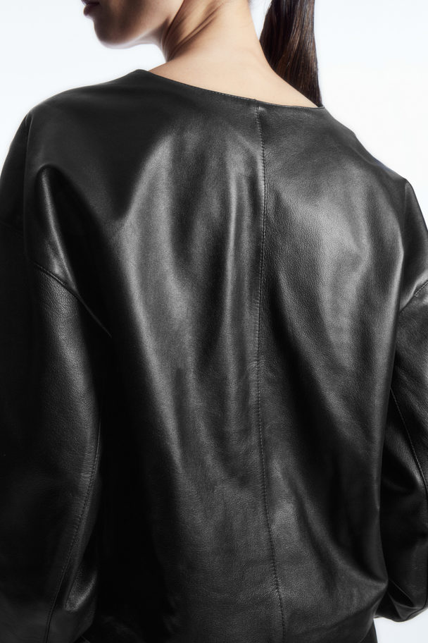 COS Oversized V-neck Leather Top Black