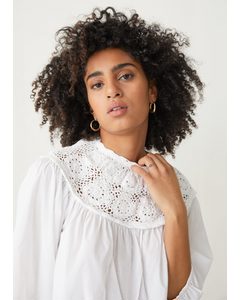 Voluminous Crochet Collar Blouse White