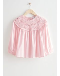 Voluminous Crochet Collar Blouse Pink