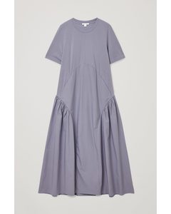 Pleated Long T-shirt Dress Light Lilac