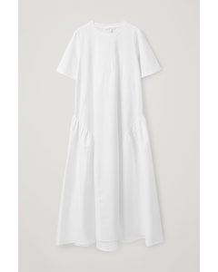 Pleated Long T-shirt Dress White