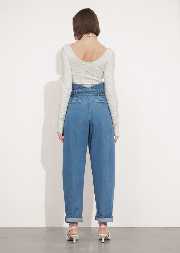 & Other Stories Wide Paperbag Denim Trousers Blue