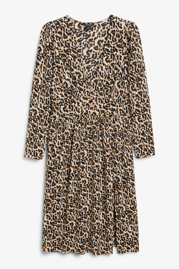 Monki Leopard Midi V-neck Dress Leopard Print