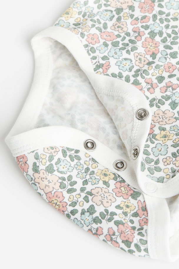 H&M Long-sleeved Bodysuit White/floral
