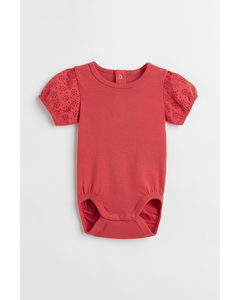 Broderie Anglaise-detail Bodysuit Red
