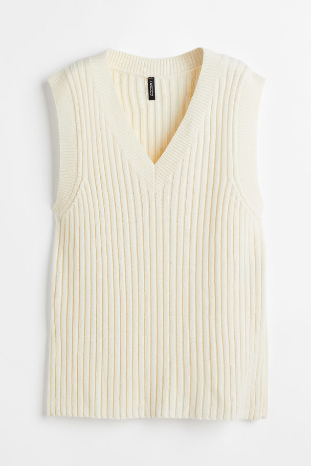 H&M Oversized Rib-knit Sweater Vest Light Beige