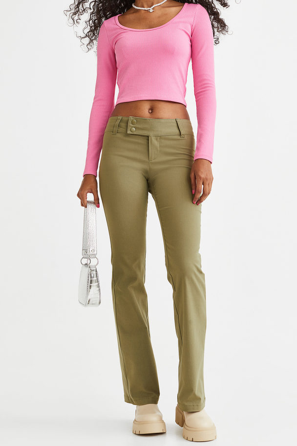 H&M Low-waist Flared Trousers Khaki Green