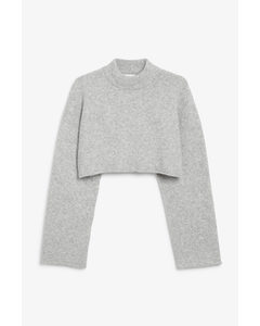 Cropped Knit Sweater Light Grey