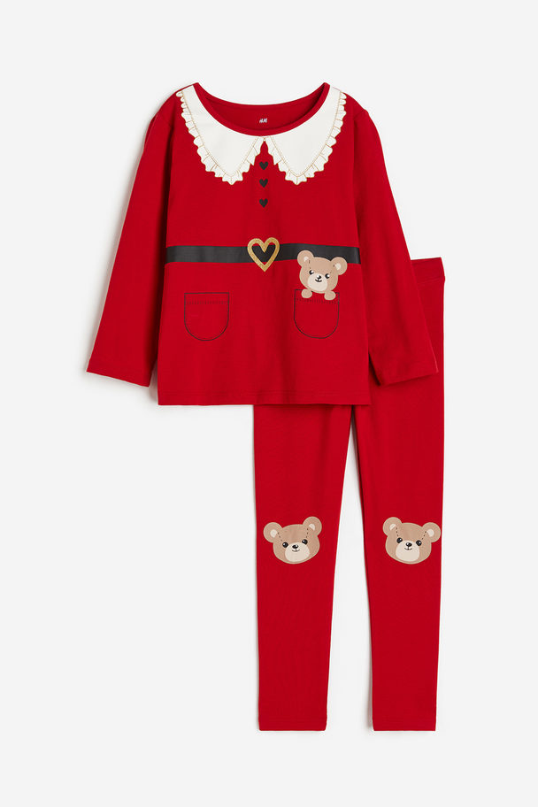 H&M Tweedelige Tricot Set Met Print Rood/teddyberen