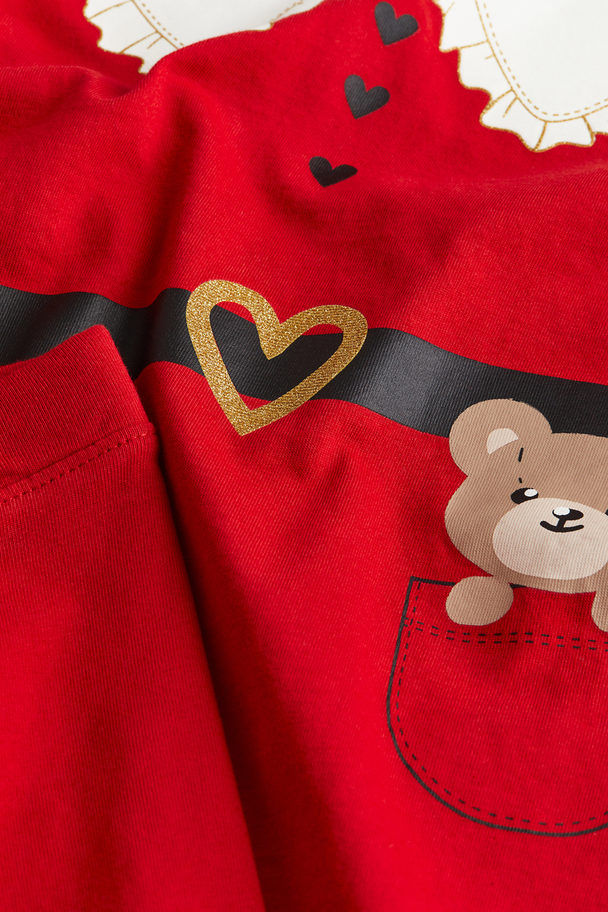 H&M 2-teiliges Jerseyset mit Print Rot/Teddybären