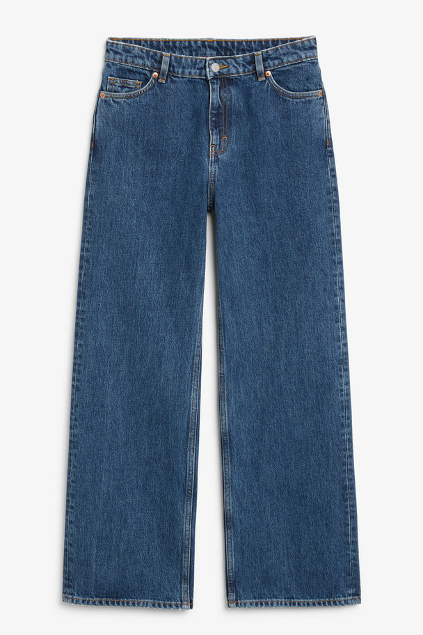 Monki Naoki Lage Taille Blauwe Losse Jeans Klassiek Blauw