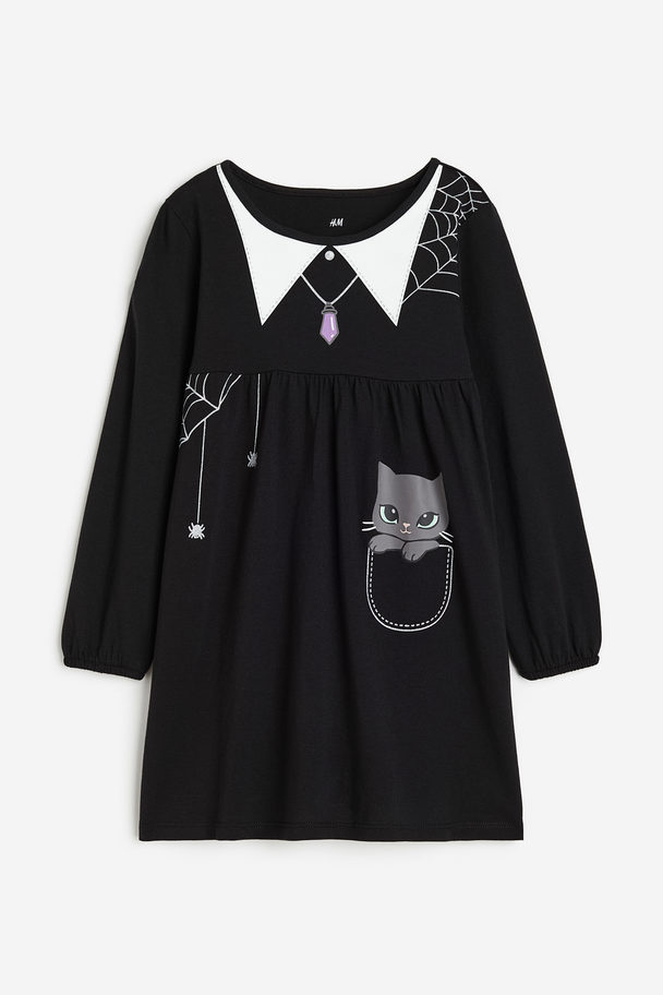 H&M Printed Jersey Dress Black/witch