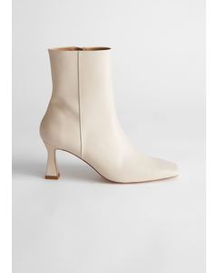 Leather Flared Heel Ankle Boots Light Beige
