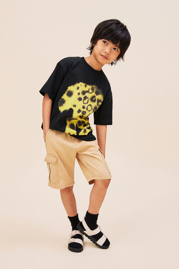 H&M T-shirt Med Dyremotiv Sort/leopardtrykk