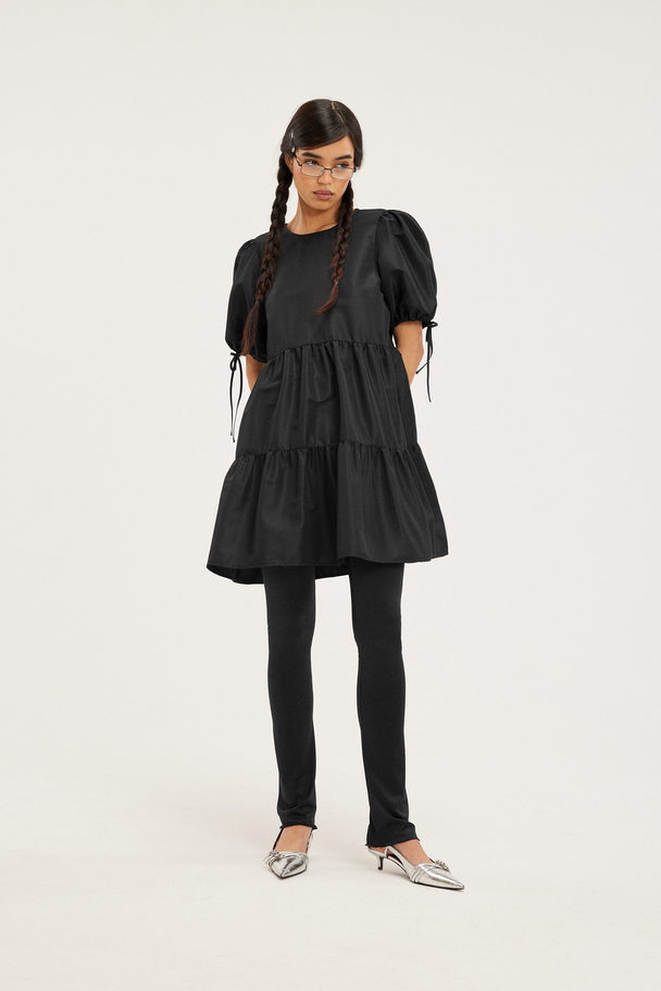 Monki Frilled Puff Sleeve Midi Dress Black