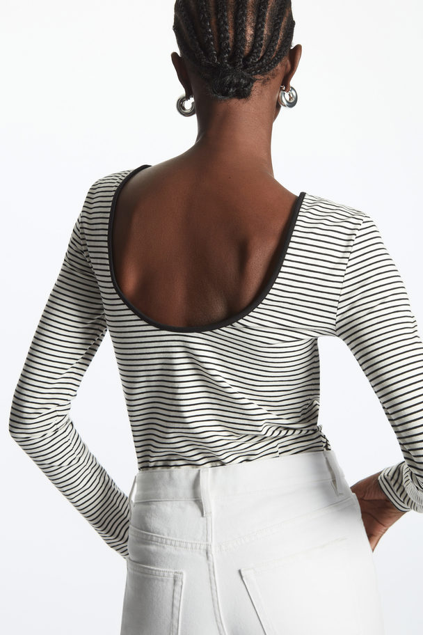 COS Long-sleeved Scoop-neck Top Black / White