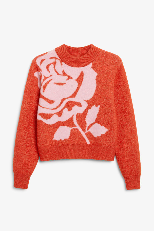Monki Jacquard Knit Sweater Red Rose