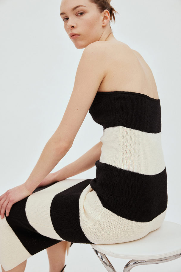 H&M Knitted Tube Dress Black/cream Striped